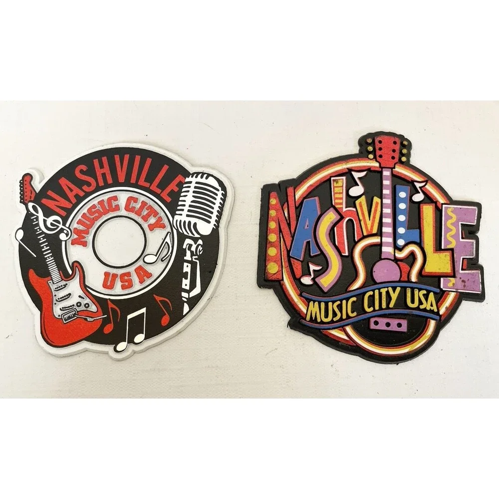(2) Lot Nashville Fridge Magnet Souvenir Travel Gift Tennessee Music City Rubber